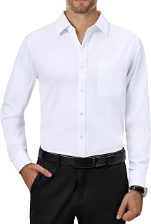 Alimens & Gentle Men's 4-Way Stretch Long Sleeve Dress Shirt - Wrinkle-Free Casual Button Down for Business, Dates & Weddings