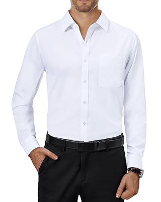Alimens & Gentle Mens Dress Shirts 4-Way Stretch Long Sleeve Collared Casual Solid Wedding Dating Button Down Shirt