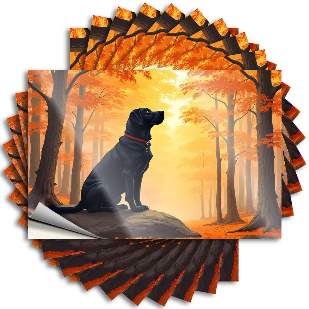 Quote Birthday Durable Vinyl - Black Dog Sitting On Rock in Autumn Forest Helmet for Travel Use(6X9CM)
