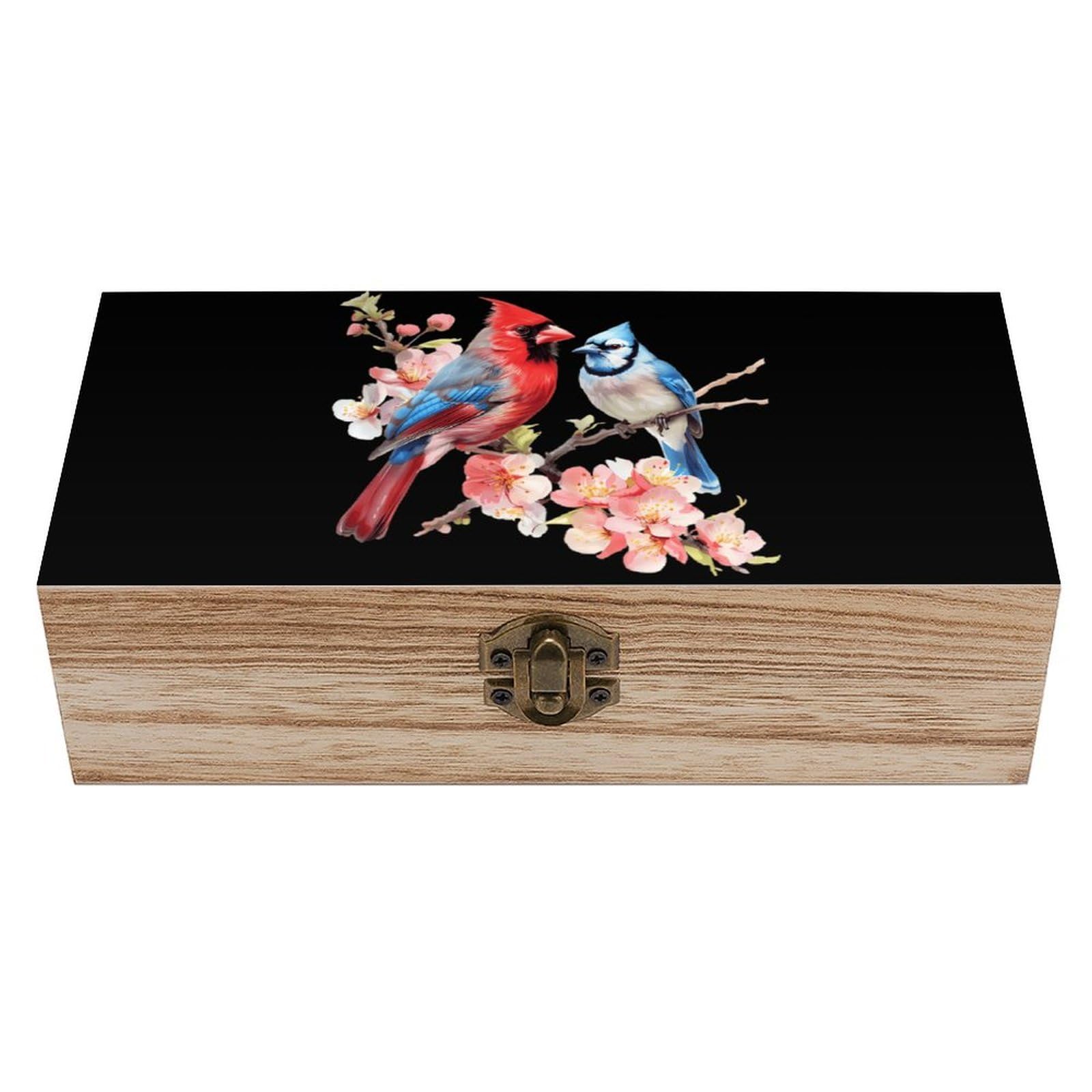 Cgsbngha Style Cardinal And Blue Jay Bird Wooden Storage Boxes With Lid Memory Box Decorative Organiser For Office And Home