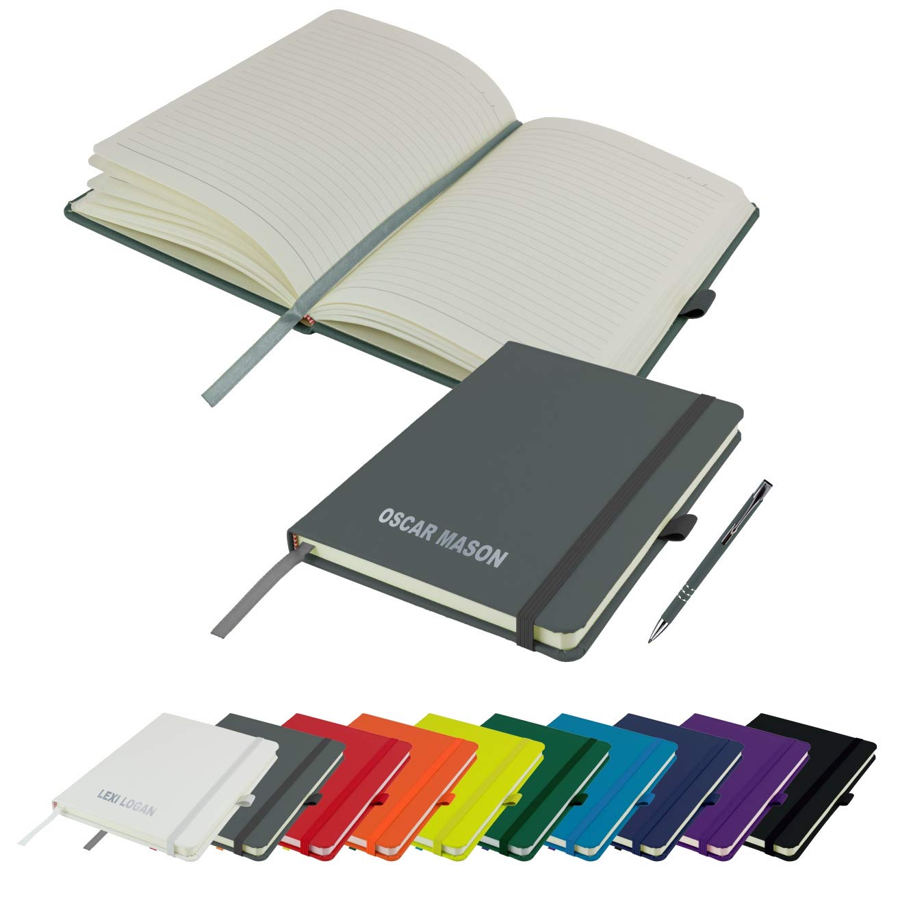 That's My Pencil Pastel Shades A5 Notebooks Personalised with name/Note Pad- Printed with Name with a matching pens (Grey)