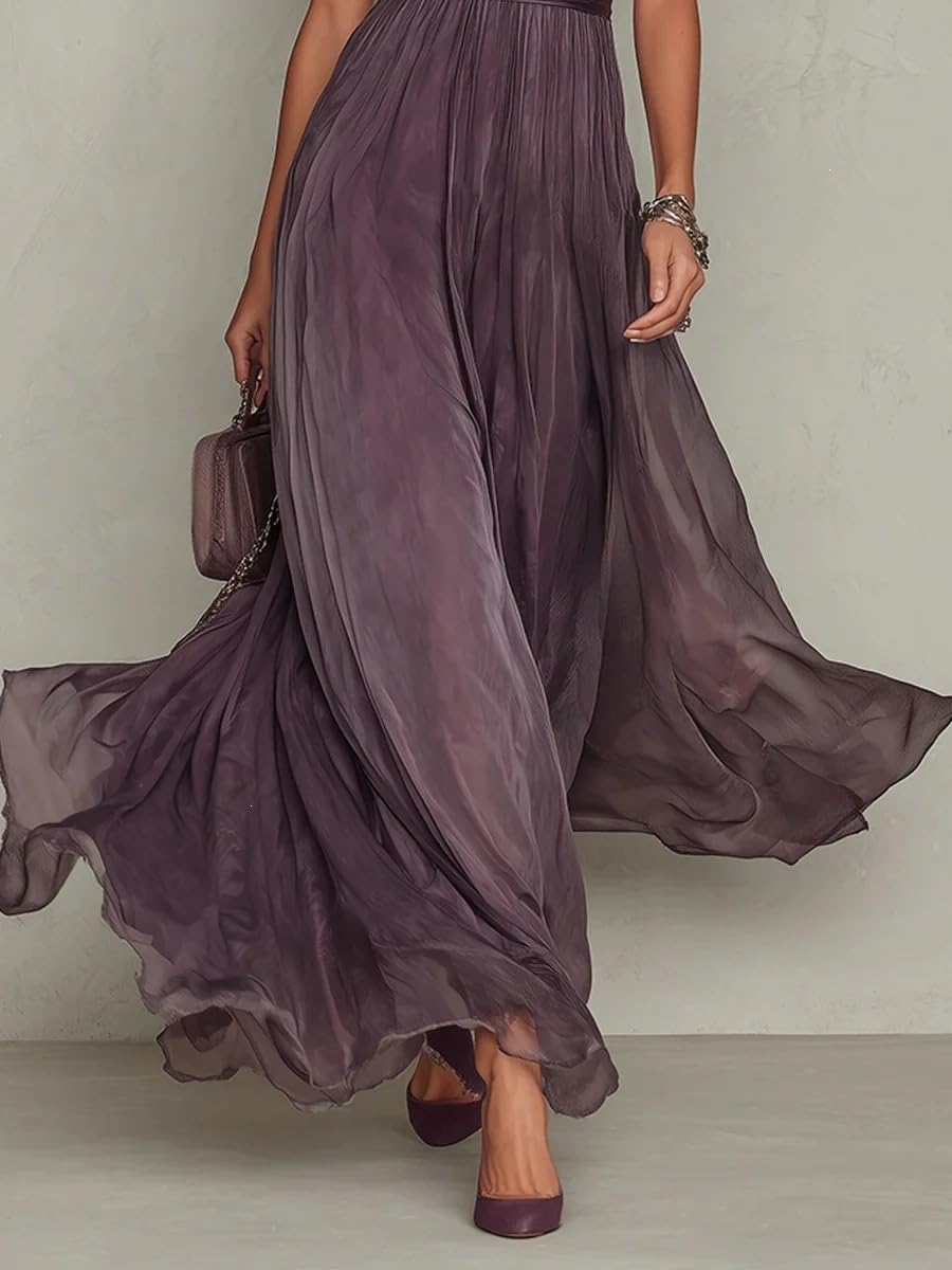 Générique Maxi-Robe pour Femme Violet foncé bordée de Dentelle – Robe Longue Fluide et décontractée à Manches Courtes, Style bohème, idéale pour la Plage ou Les soirées Estivales élégantes