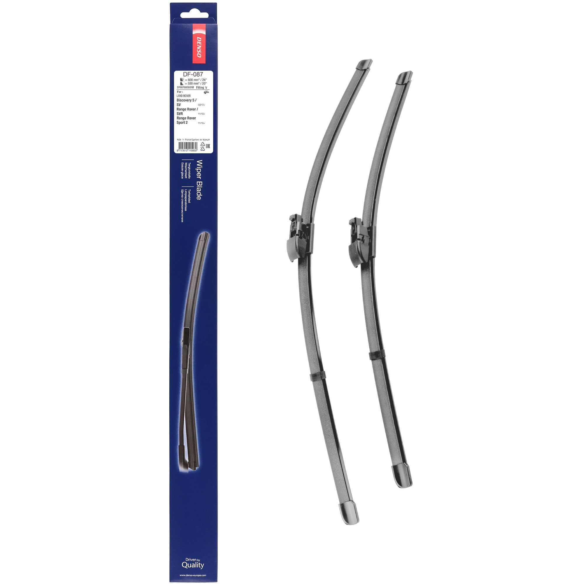 Denso Flachwischer-Set Df-087 (600/500 Mm, Linkslenker): Zwei Leise, Langlebige Wischer Mit Aerodynamischem Design. Oem-Qualität, Breite Kompatibilität, 2 Jahre Garantie.