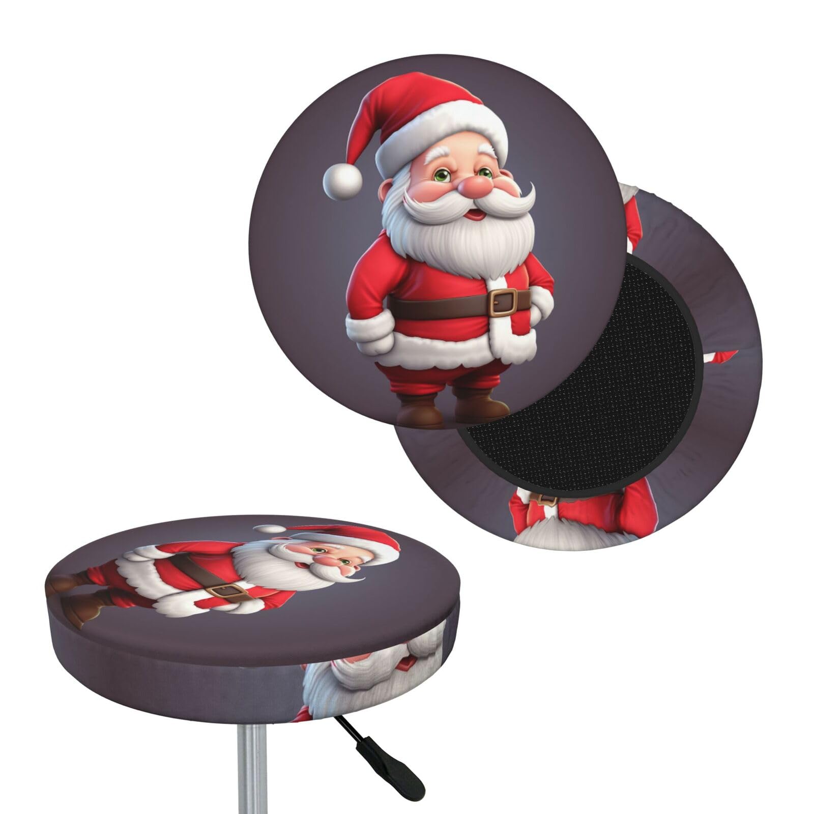 NONHAI Christmas Santa Bar Stool Cover Round Elastic Stool Cushion Covers Dustproof Bar Chair Cover Washable Stool Cushion Slipcover Stretch Stool Seat Covers for 12-14 Inch Chair
