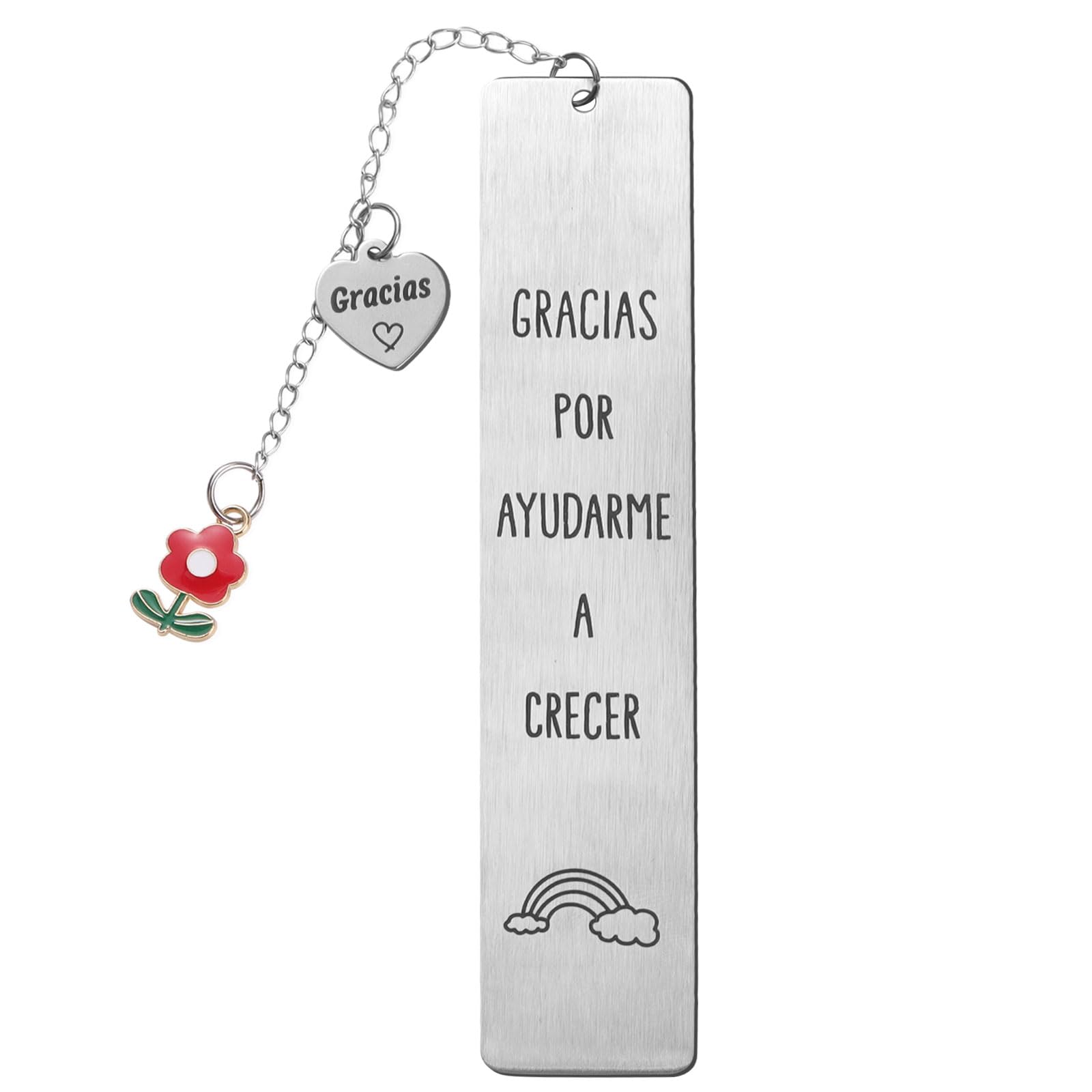 GEBETTER Regalo Profesora Infantil, 1* Marcapáginas Español Metal + 1* Cajita, Marcador Libro Corazón Gracias, Regalo Profe Maestra Primaria Graduación Guardería Colegio Escuela Navidad (Flor Roja)