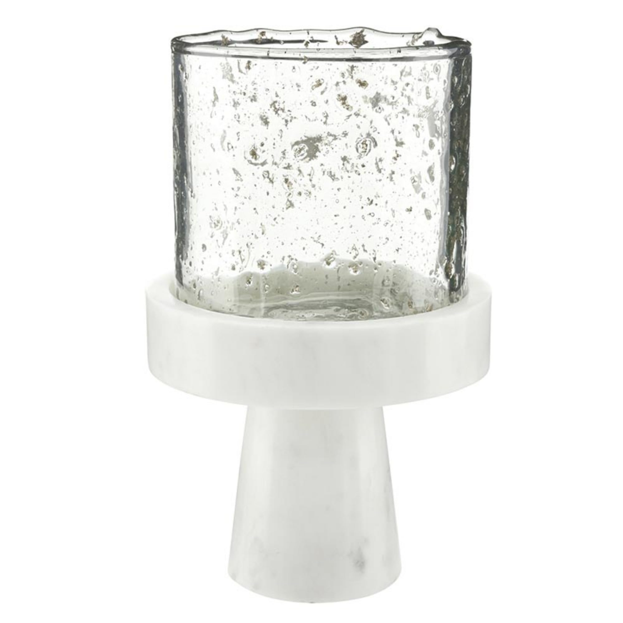 47th & Main Marble and Glass Luna Hurricane Candleholder, 7.5" Tall, Large, Natural