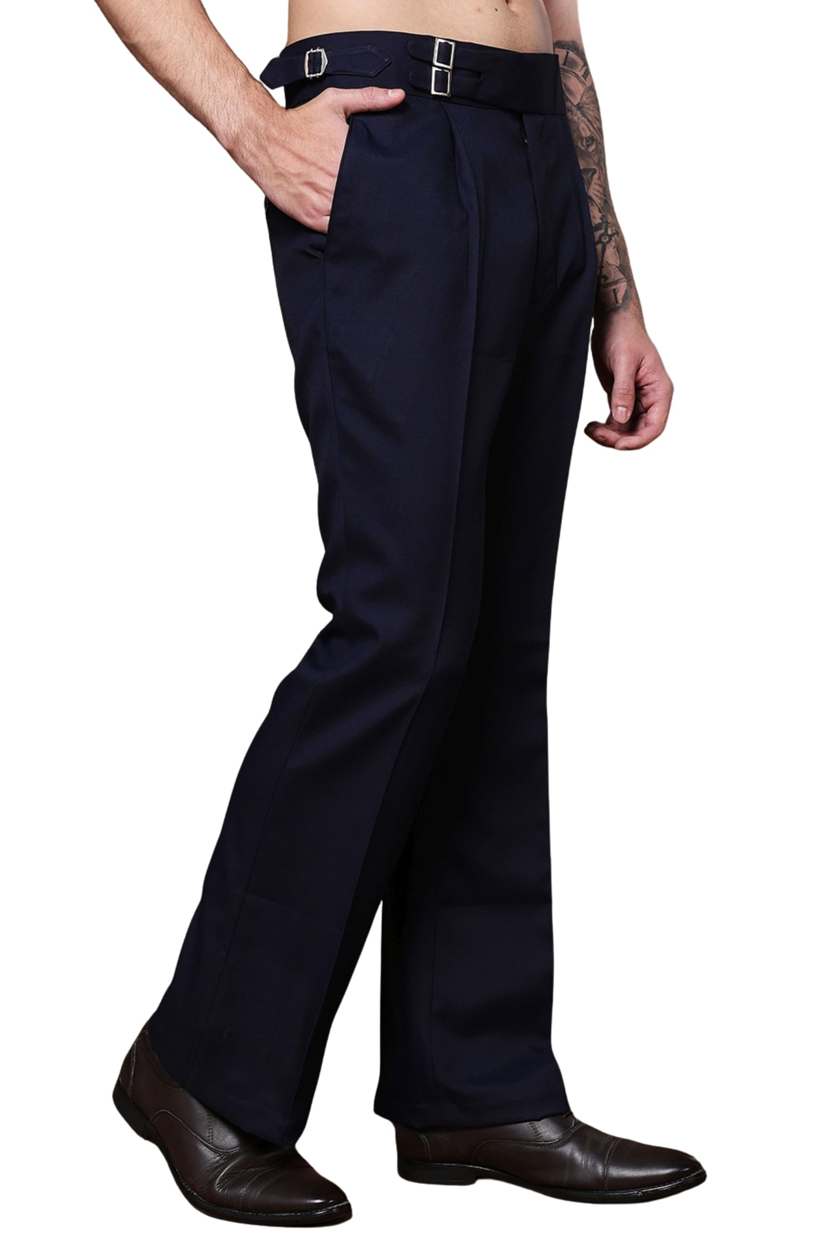 Gurkha Pants for Men | Trouser for Men | Formal Pant | Double Buckle | Bell Bottom Trouser High Waist Pleated Casual Trousers | Flared Bottom Leg Pants for Office Smart Casual Travel Party-picture-16