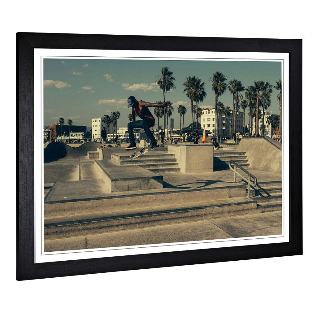 Big Box Art Framed Print Skateboarding Skate Park (2) Design | Wall Art Picture | Home Decor for Kitchen, Living Room, Bedroom, Hallway, Black, A2 / 24.5x18 Inch / 62x45cm