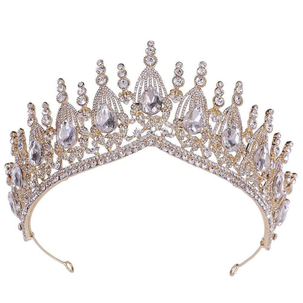 Ręcznie robiona duża korona ślubna ozdoba ślubna do włosów kropla wody Rhinestone kryształowy diadem korona królowej księżniczka tiary biżuteria do włosów obręcz do włosów (kolor metalu: