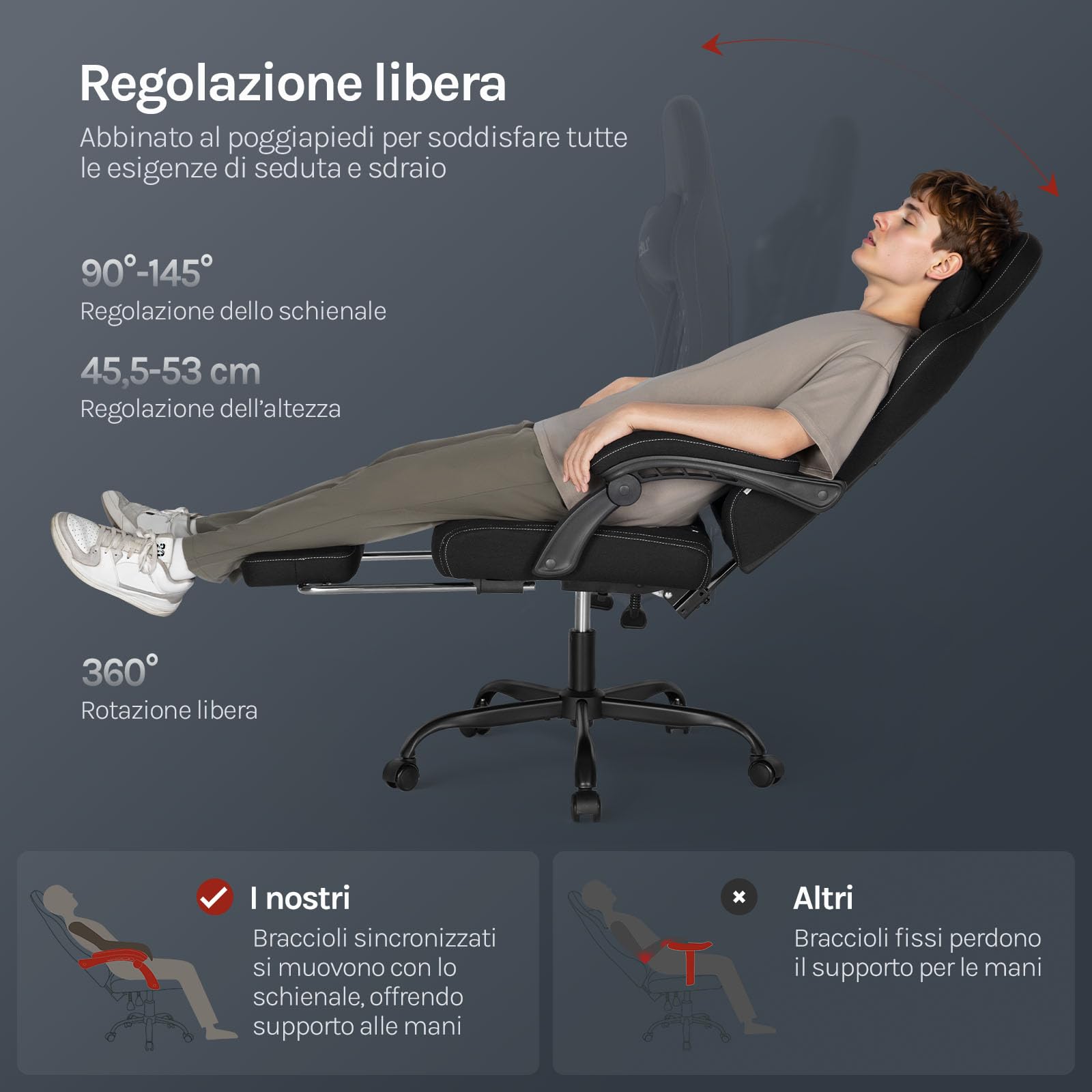 WOLTU Sedia Gaming con Massaggio, Sedia da Ufficio Ergonomica Girevole Ampia Imbottita per Computer con Cuscino Lombare Massaggiante, Carico 150 Kg, Tessuto a rete, Nero+Bianco