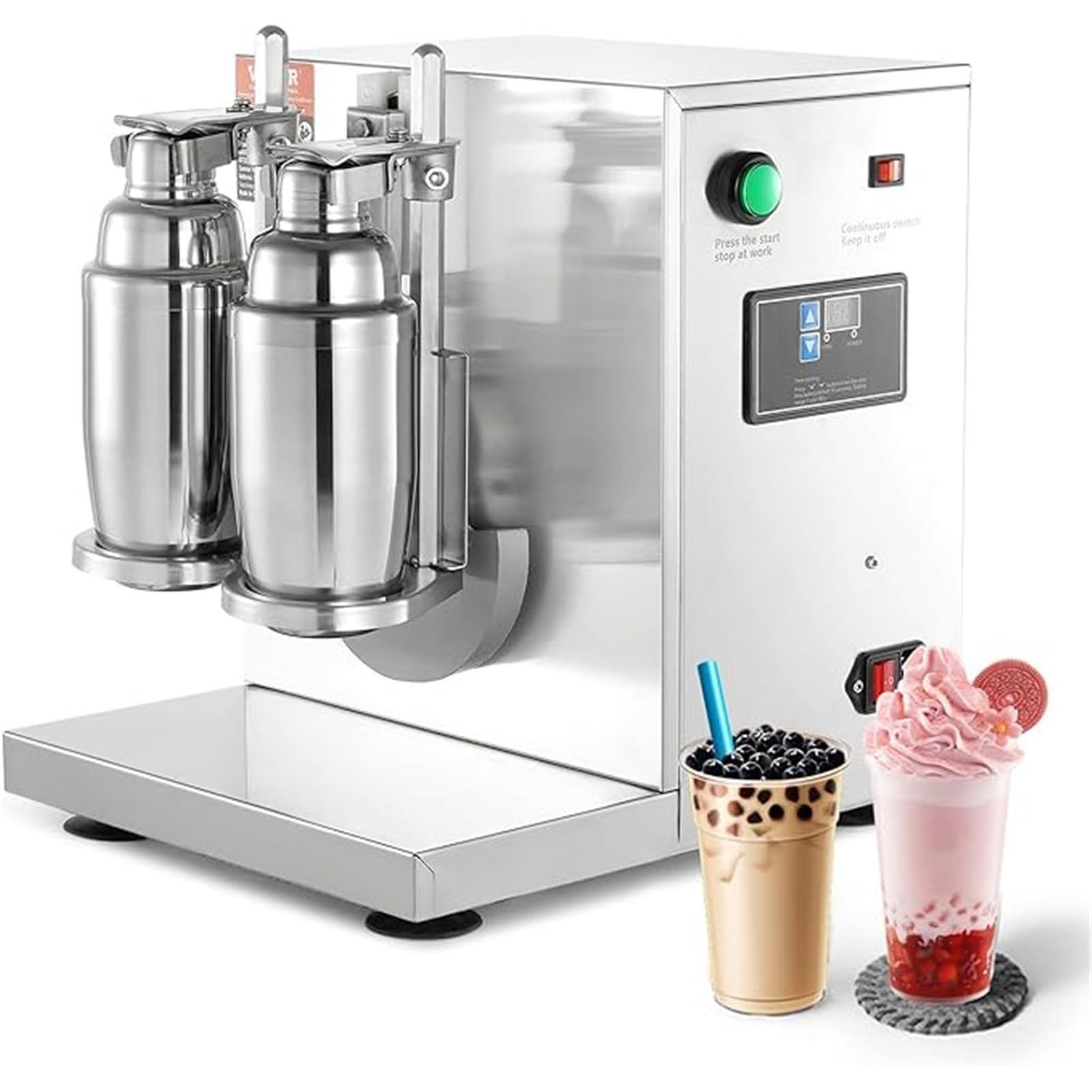 Mezclador eléctrico de té con leche, mezclador automático de cóctel de acero inoxidable para té, café, jugo, leche y vino, diseño de doble marco para mezclar sin esfuerzo