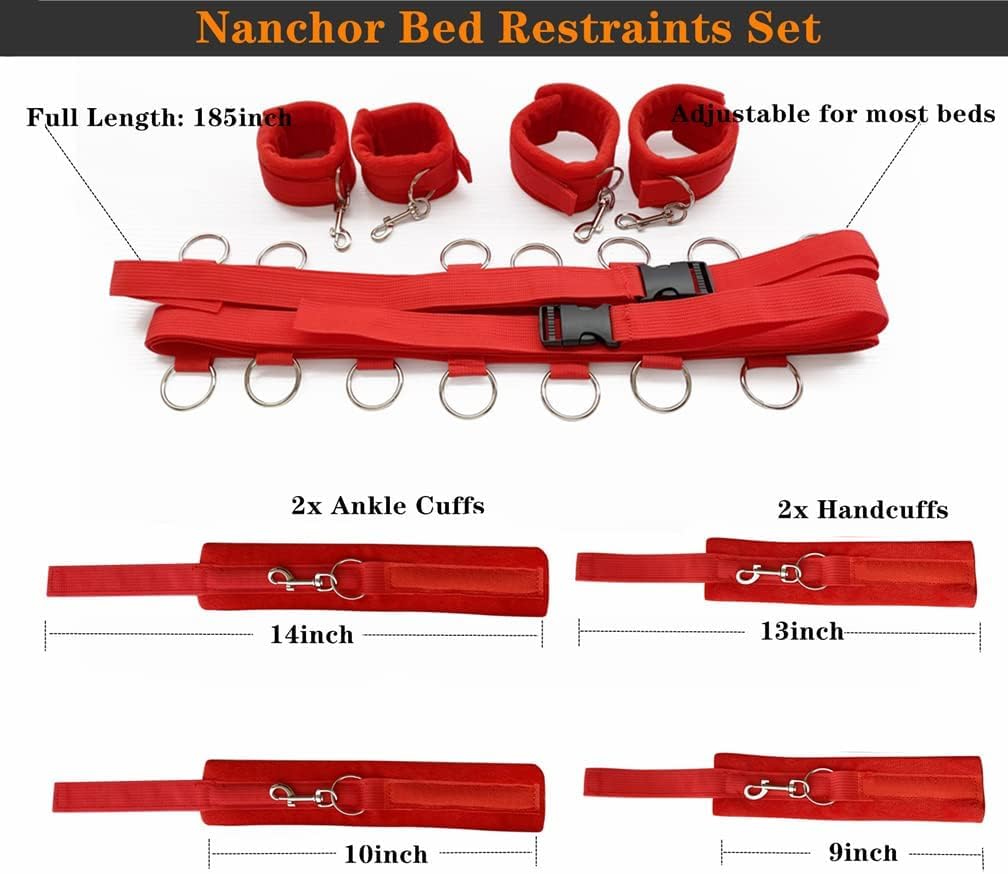 Ancla de cama con cinturón de nylon negro para atar las manos y los pies contra el movimiento. (rojo)