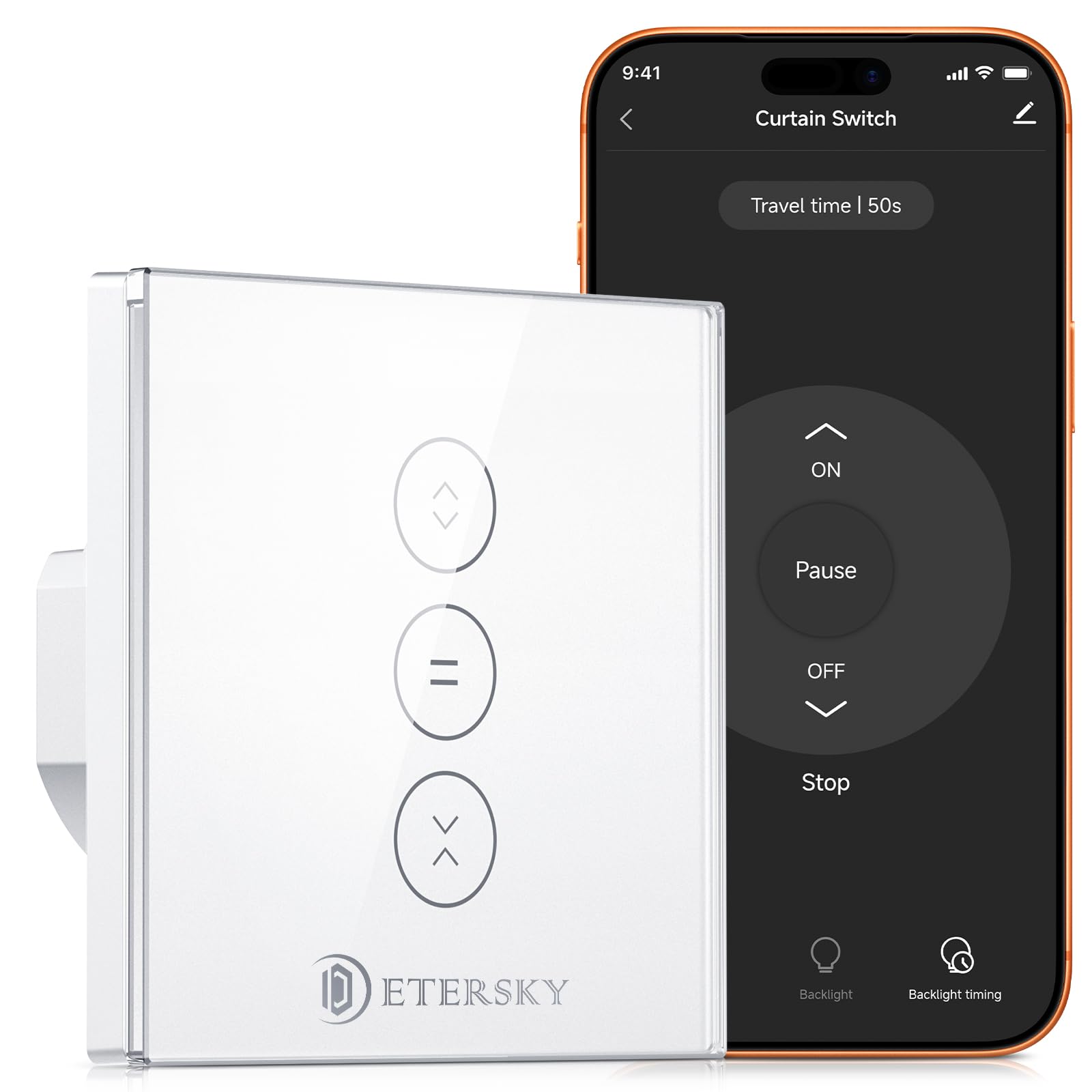 【LED Controlable】Wifi Interruptor Persiana, Etersky Interruptor Táctil Inteligente WiFi Controlable de APP y Voz, Compatible con Alexa/Google Home con Temprizador para Motor Persiana Tubular