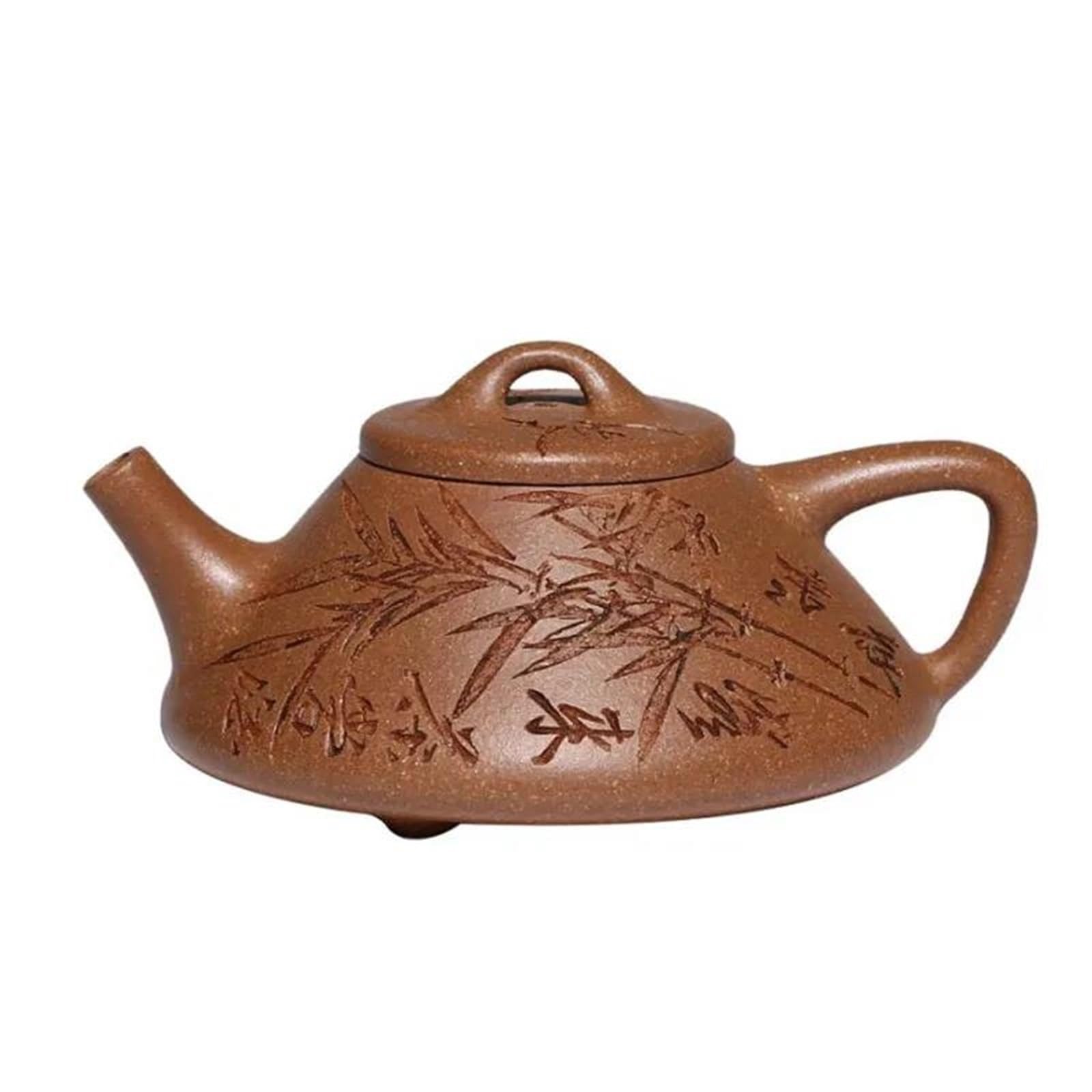 Juegos de té Juego de té Chino Zisha de 150 ml, Tetera Hecha a Mano con diseño de Hojas de bambú, Tetera de Arcilla Morada con Forma de Cuchara, Juego de té de Viaje, Tetera