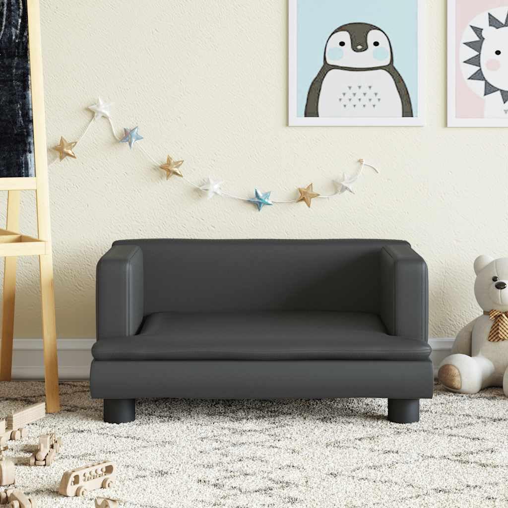 Sofa dziecięca czarna ze sztucznej skóry 60 x 40 x 30 cm z wyściółką piankową, lite drewno sosnowe, do pokoju dziecięcego, siedzenia, zabawy, porządku