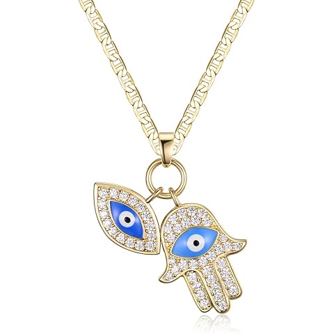 Barzel 18K Gold Plated Crystal Evil Eye Hamsa Pendant Necklace for Women
