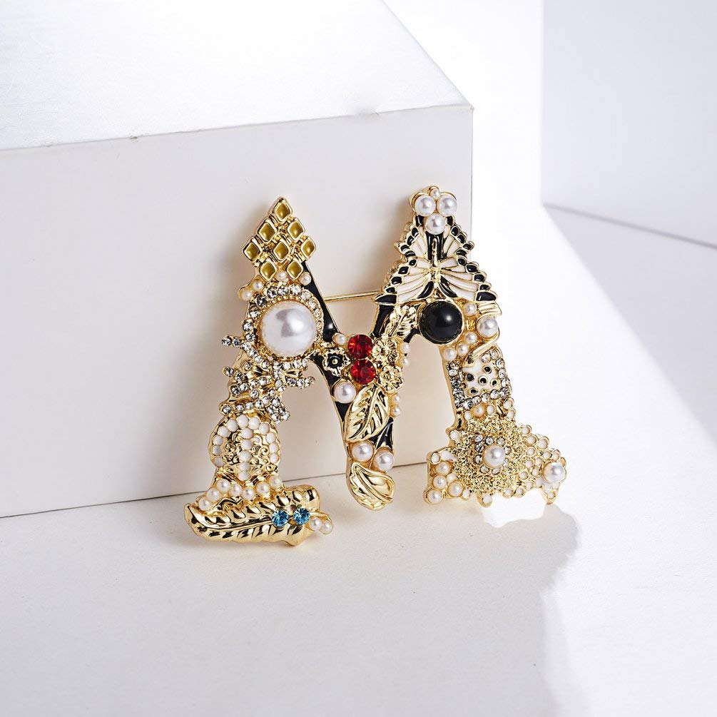 RINHOO Crystal & Pearl Initial Letter Brooch Pin - A-Z Alphabet, Colorful Enamel Gift For Women - View #6