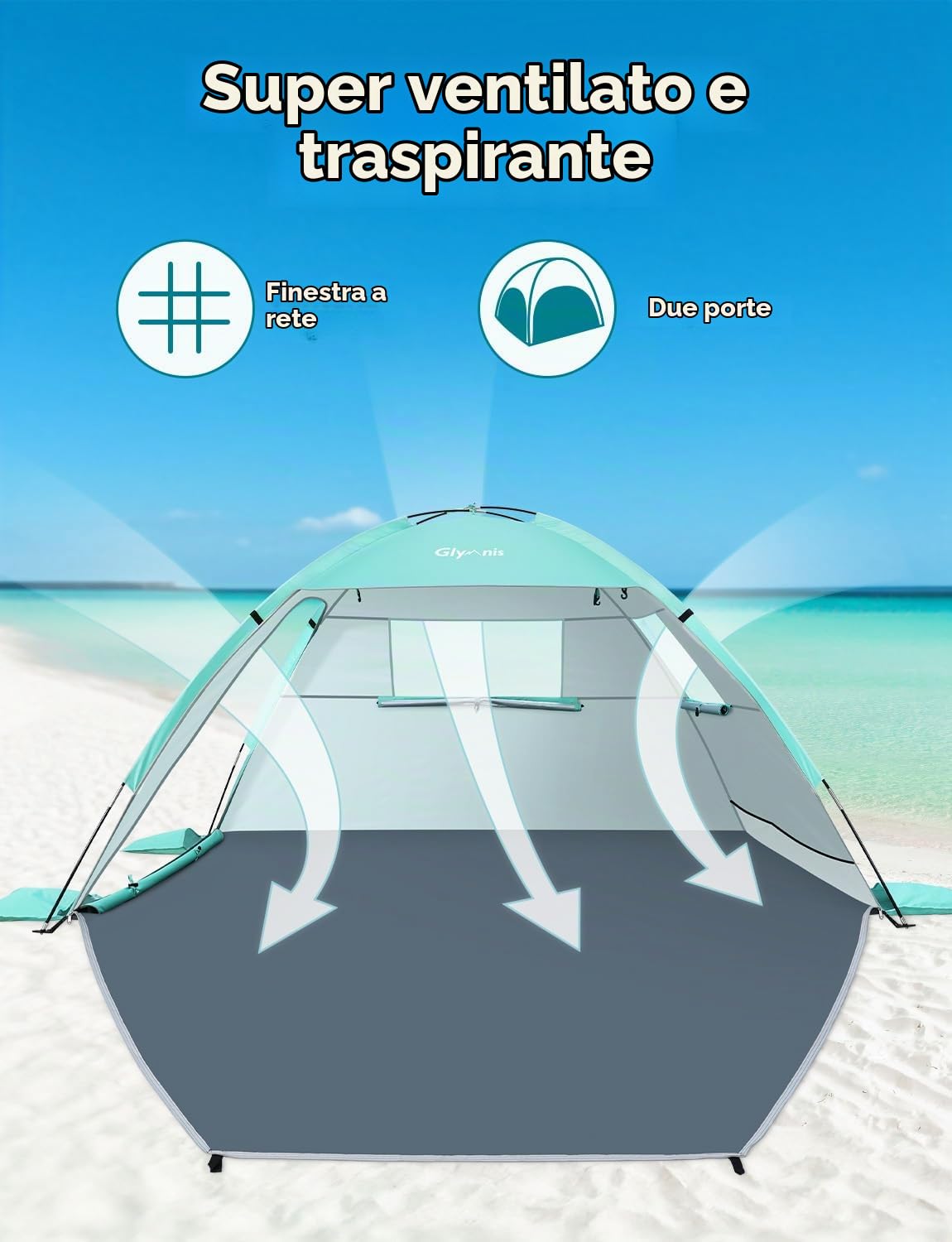 Glymnis Tenda da Spiaggia Portatile con Cerniera, UPF 50+, 2-4 Persone