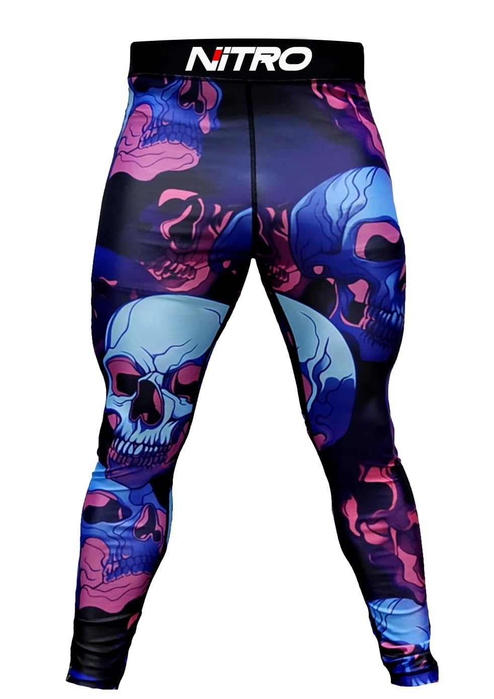 Nitro Fight Wear - Adult BJJ No Gi Spats - Leggings - Grappling Compression Pants (US, Alpha, Small, Regular, Regular, Skulls)