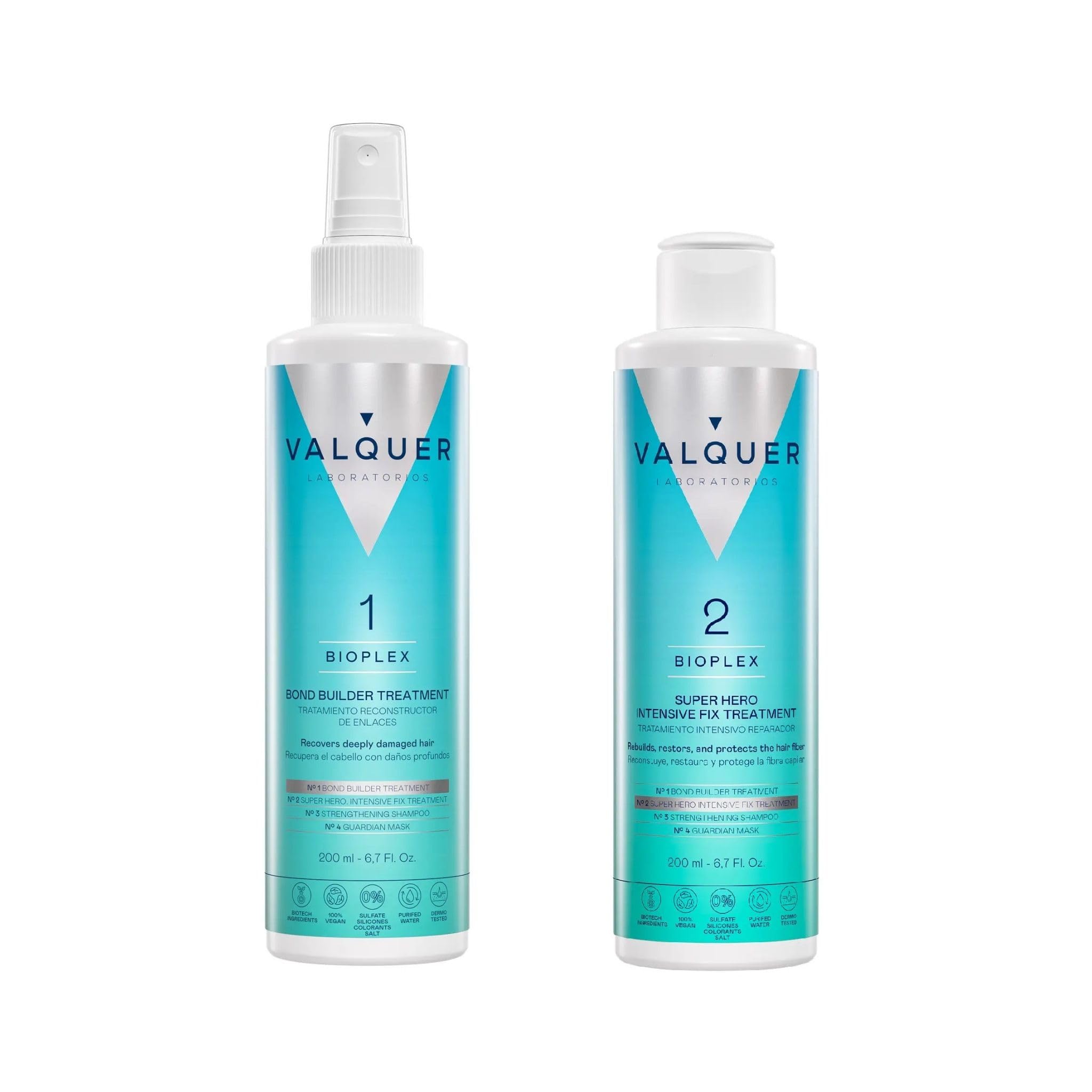 Valquer Bioplex Pack No1 Reconstructor de Enlaces + No2 Tratamiento Intensivo. Reparador Capilar y Protector. Reparación Intensiva y Profunda del Cabello Dañado, Seco y Teñido. Vegano. 200 + 200 ml