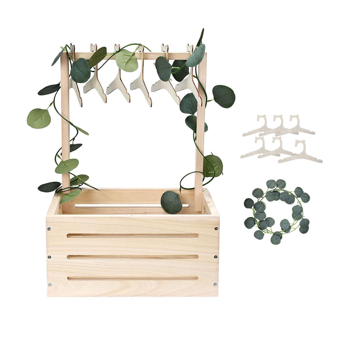 GaliGali Wooden Baby Shower Crate Closet, Newborn Gift Basket with Handle and Hanger Garland, Gender Reveal Storage Box, Personalized Baby Gift for