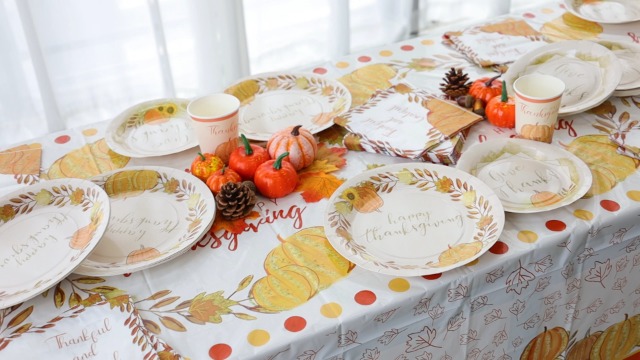 Thanksgiving Tablecloth 2-Pack - 51x86" Waterproof Plastic Turkey Pumpkin Table Cover