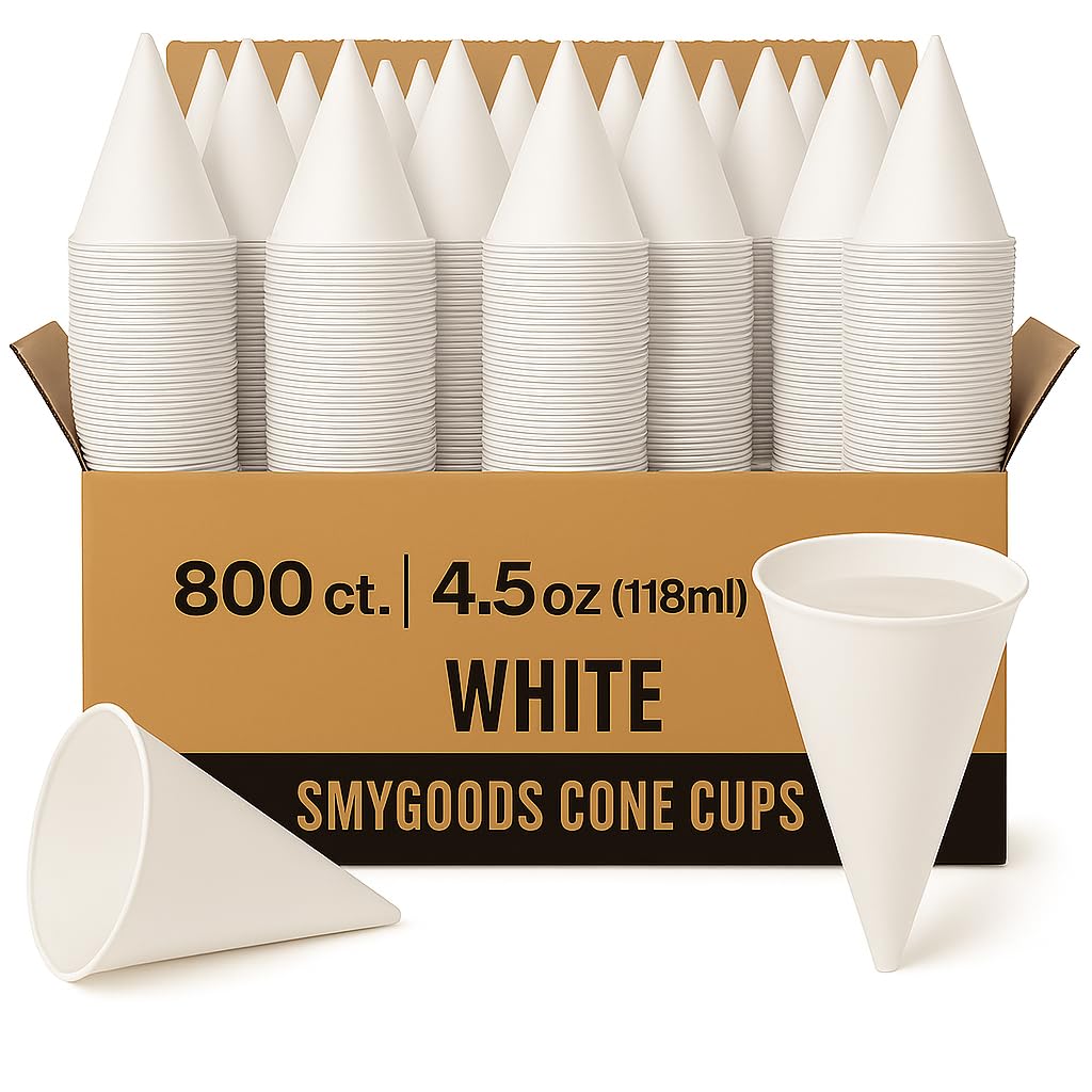 Smygoods Disposable White Paper Cone Cups (Pack of 800-4.5 oz) Eco-Friendly, Leak-Proof, Ideal for Events, Water Coolers, Quick Hydration & Efficient Cleanup