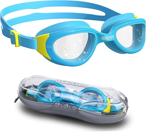 COPOZZ Gafas de natación para niños, antivaho y HD, cómodo ajuste 3D, gafas de natación duraderas unisex para niños y niñas de 3 a 14 años