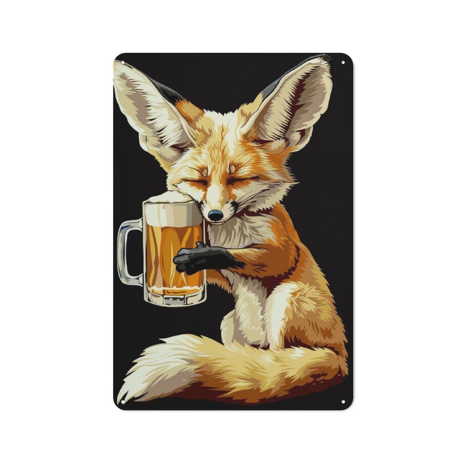 Junmoney Fennec Fox Beer Printed Metal Sign 30X20cm For Kitchen Or Home Bar, Housewarming Present For People Styling Kitchen And Home Bar