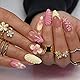 LunarCharm 24 Stück French Press on Nails, 3D-Blumendesign, mandelförmige Press-on-Nägel, Aufdrückbare Mandelnägel, mittellang, glänzend, vollständige Abdeckung