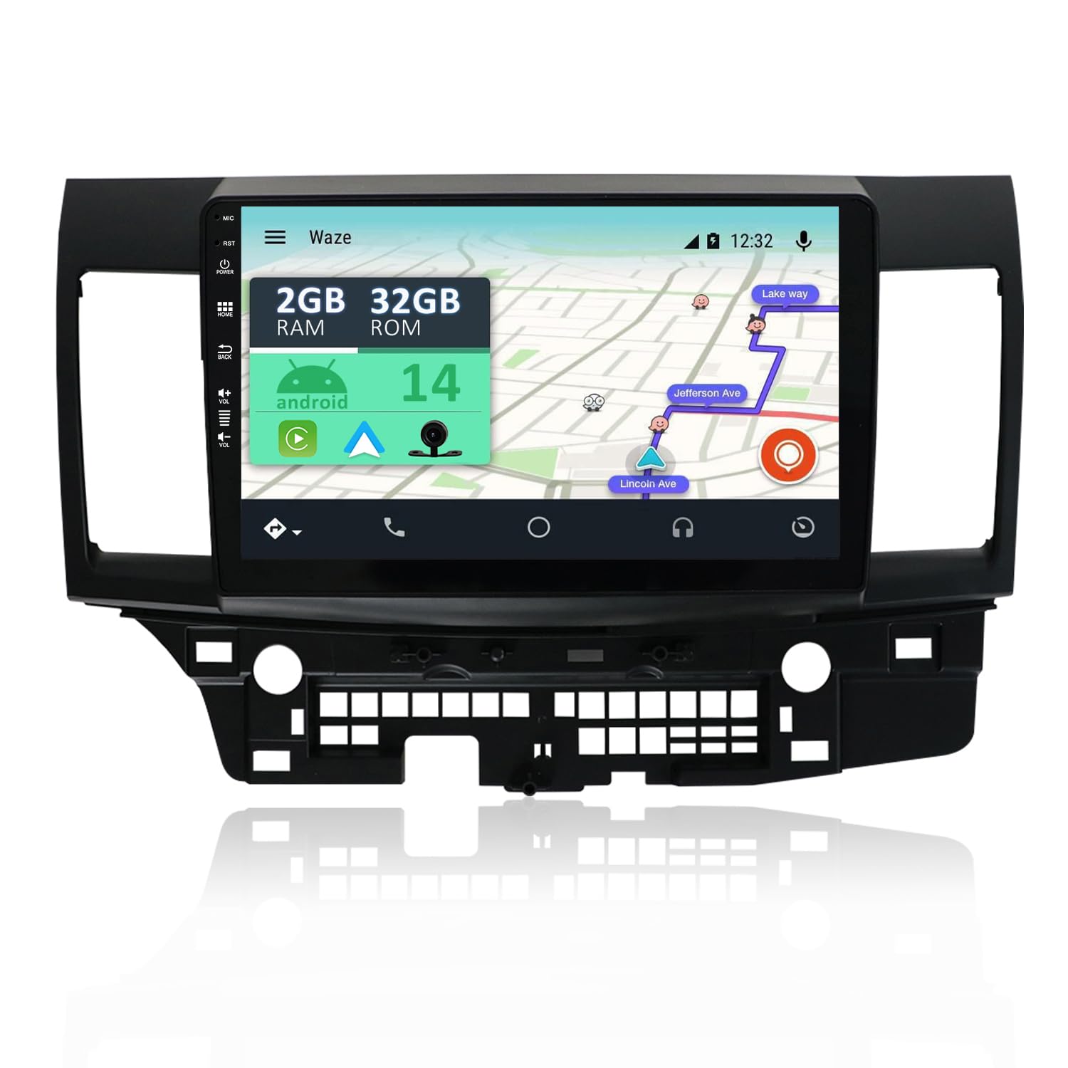 Android 14 Car Stereo Fit for Mitsubishi Lancer 2006-2018-[Built-in CarPlay/Android auto/GPS]- Camera-IPS 2.5D 10.1”Touchscreen-DAB/MirrorLink/Bluetooth 5.0/Steering Wheel Control/WiFi/USB/4G