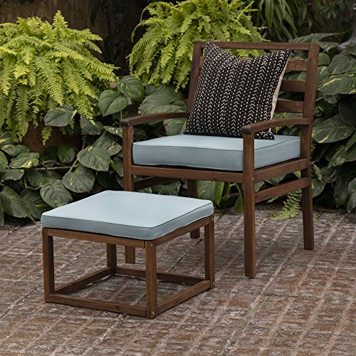 Walker Edison Villa Modern Acacia Wood Patio Chair And Ottoman Set With Cushions, 35 Inch, Dark Brown #TOP8