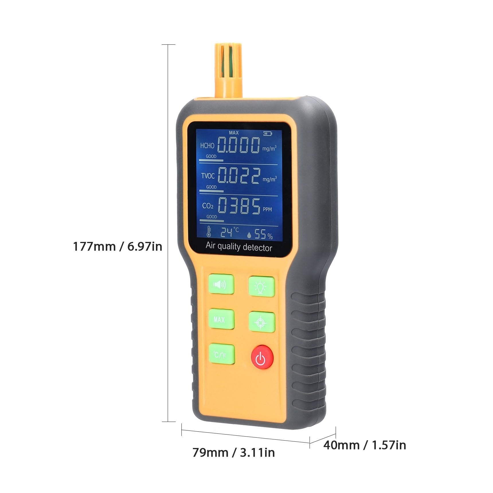 Detector de Gases, Monitor de Calidad del Aire, comprobador CO2, medidor Temperatura y Humedad, Pantalla LCD retroiluminada, Detector dióxido Carbono