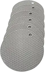 Kit 6 Descansos de Prato e Panela em Silicone, Redondo, 14cm, Antiderrapante, Resistente ao Calor, Protetor de Mesa, Multiuso, Prático,Cor Cinza