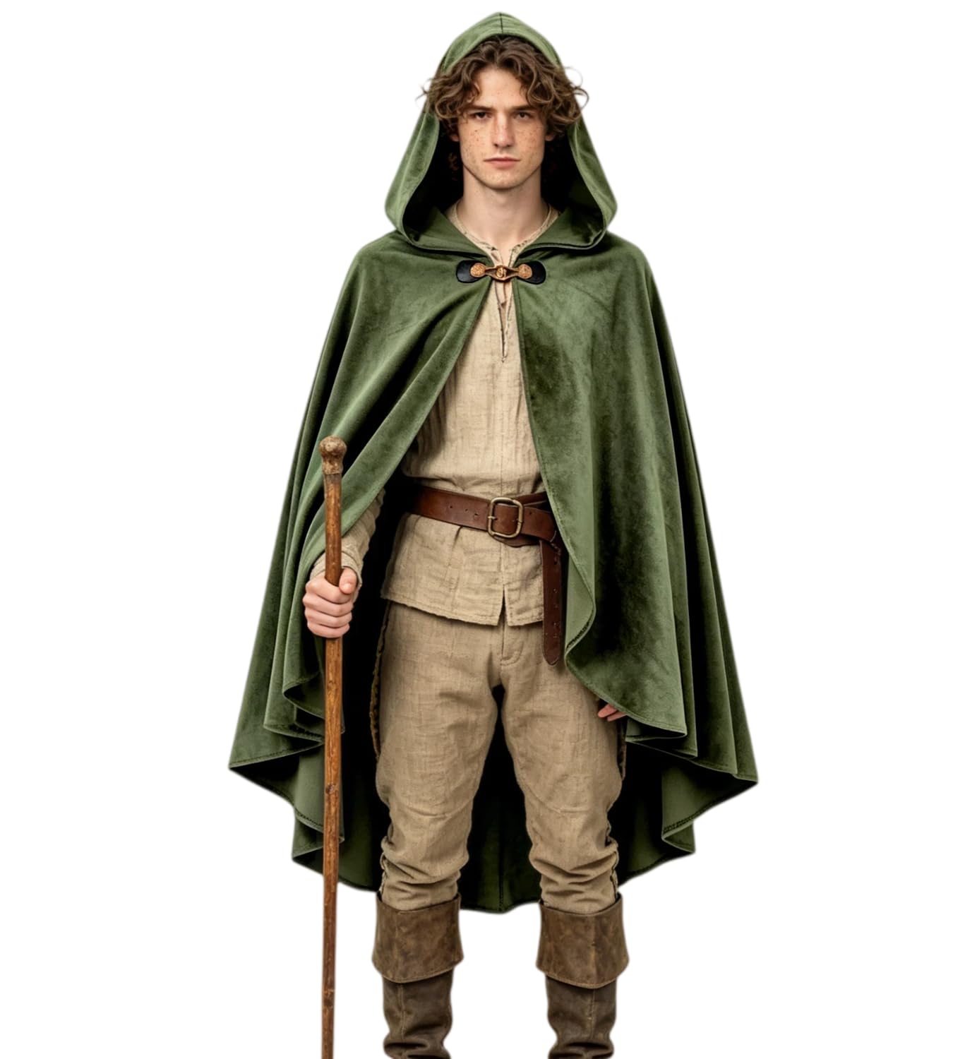 kasahara Renaissance Hooded Cape Midi Medieval Clothing Cape Men Women Fairies Witch Coat Cape Adult Vampire Viking Costumes Halloween Carnival LARP (Green, 100 cm)