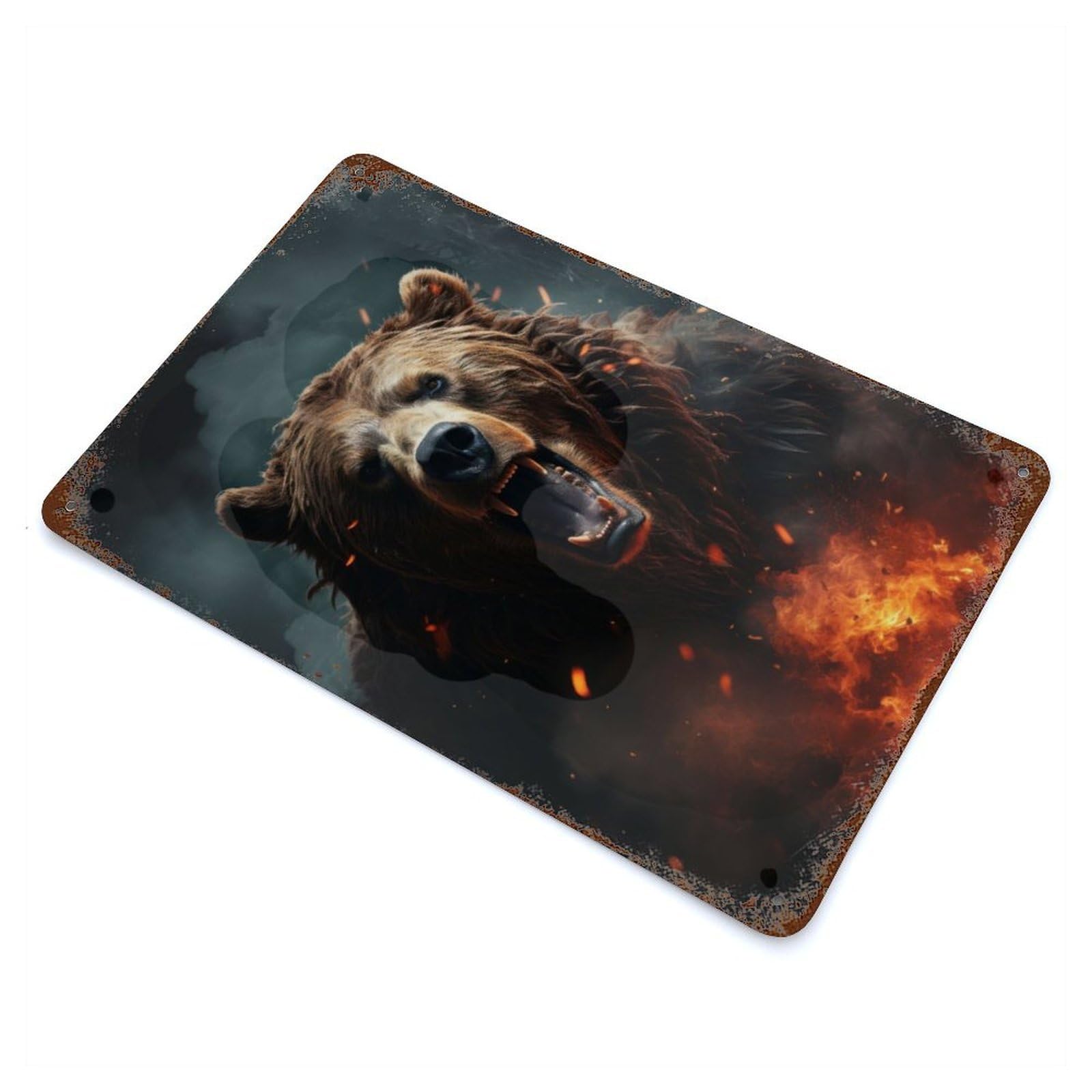 Garage Style Angry Bear Decorative Tin Sign 11.8"x7.9", Farmhouse Wall Decor for Bar And Workshop