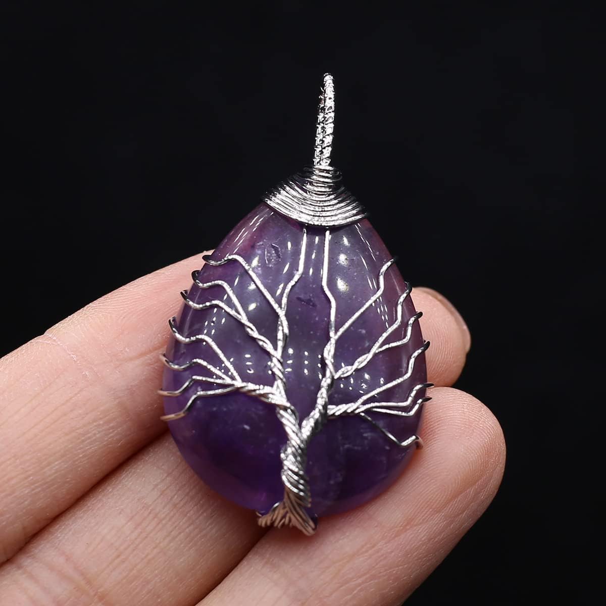 LHJ 4 Pcs Natural Stone Pendants Water Drop Shape Chakra Crystal Agate Stone Wire Knitting Life Tree Design for Jewelry Making Necklace Decoration Meditation - Image 8