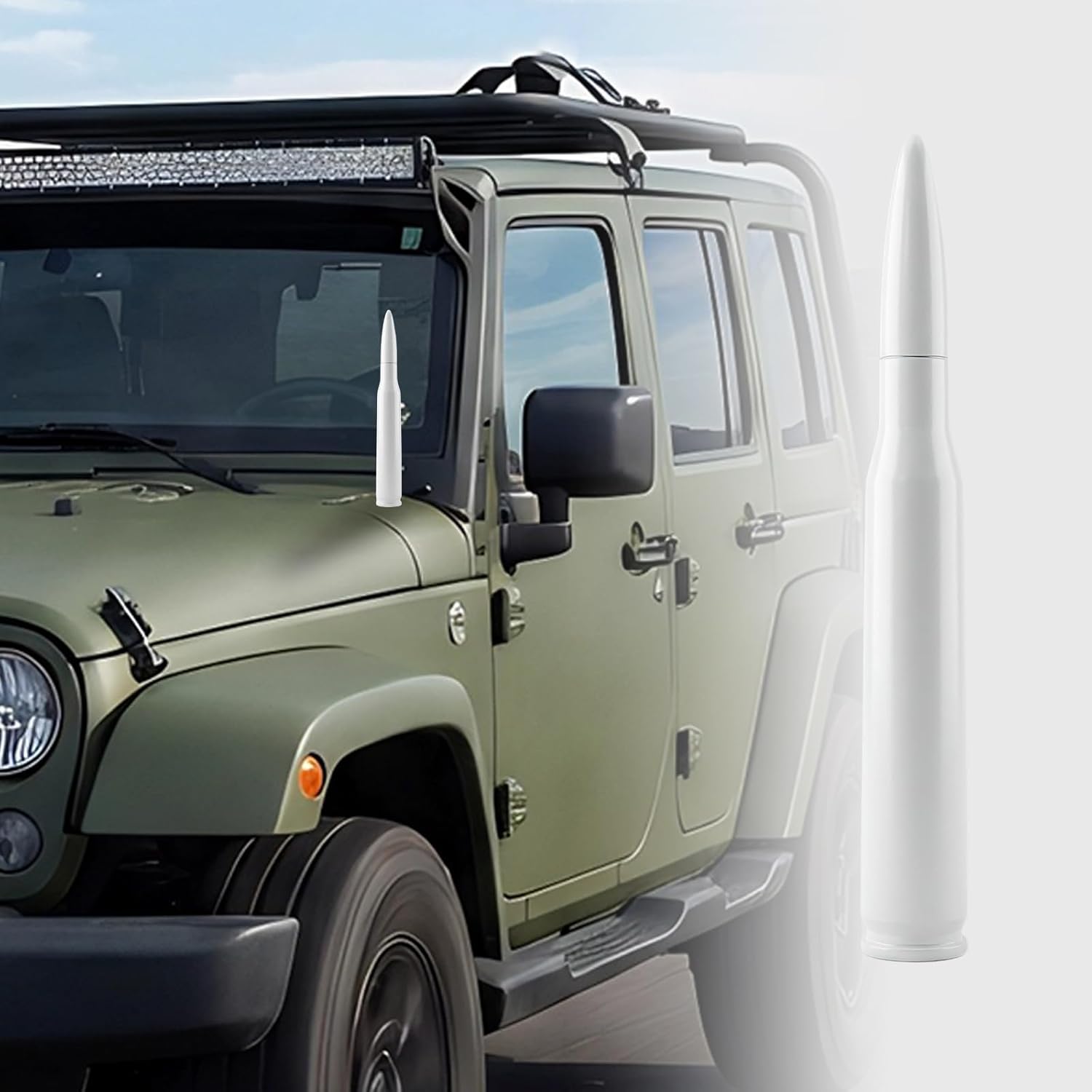 7.8in 50 Cal Bullet Antenna White Antenna Truck Car Antenna Replacement Truck Antenna Bullet Antenna Slverado 1500 Bullet Antenna Ford f150 f250 GMC Sierra 1500 ram 1500 Jeep Truck Accessories（White）