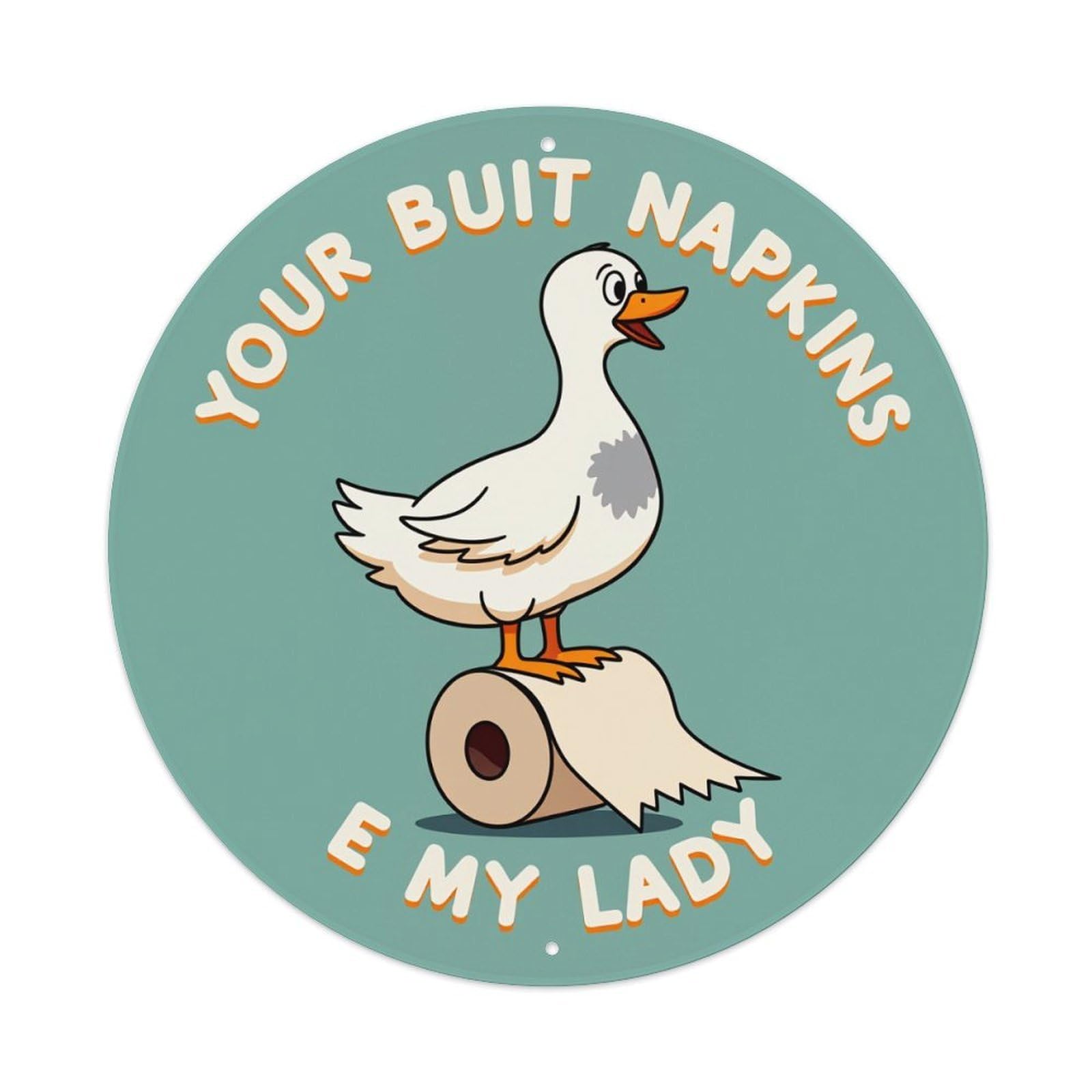 Duck On Napkin Roll Metal Tin Sign Vintage Garden Bedroom Cafe Bar Man Cave Home Wall Decor Metal Poster 8x8 inches