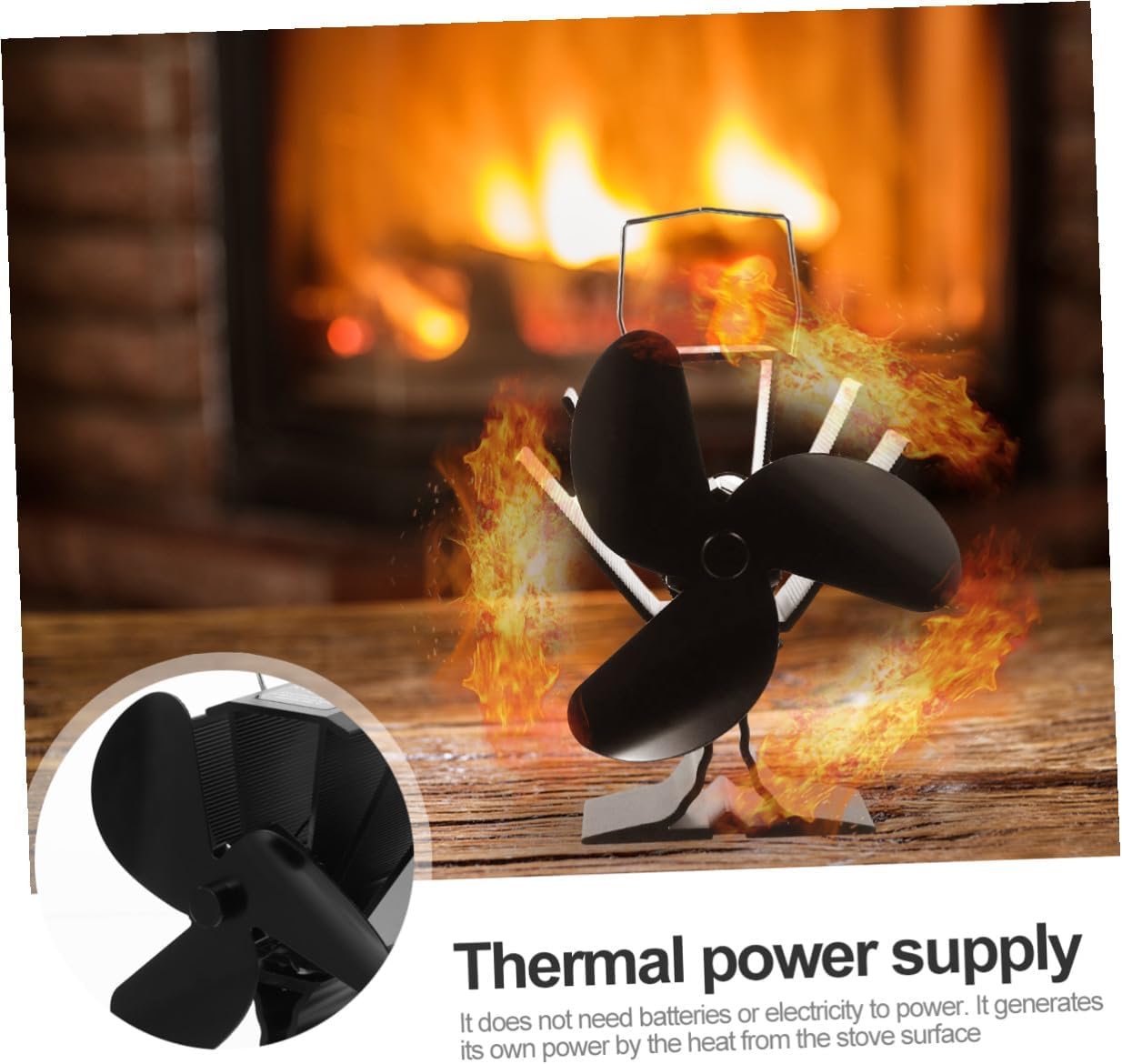 MERRYHAPY Thermal Power Fireplace Fan 3 Vane Heat Powered Stove Fan Non-electric for Efficient Warm Air Circulation
