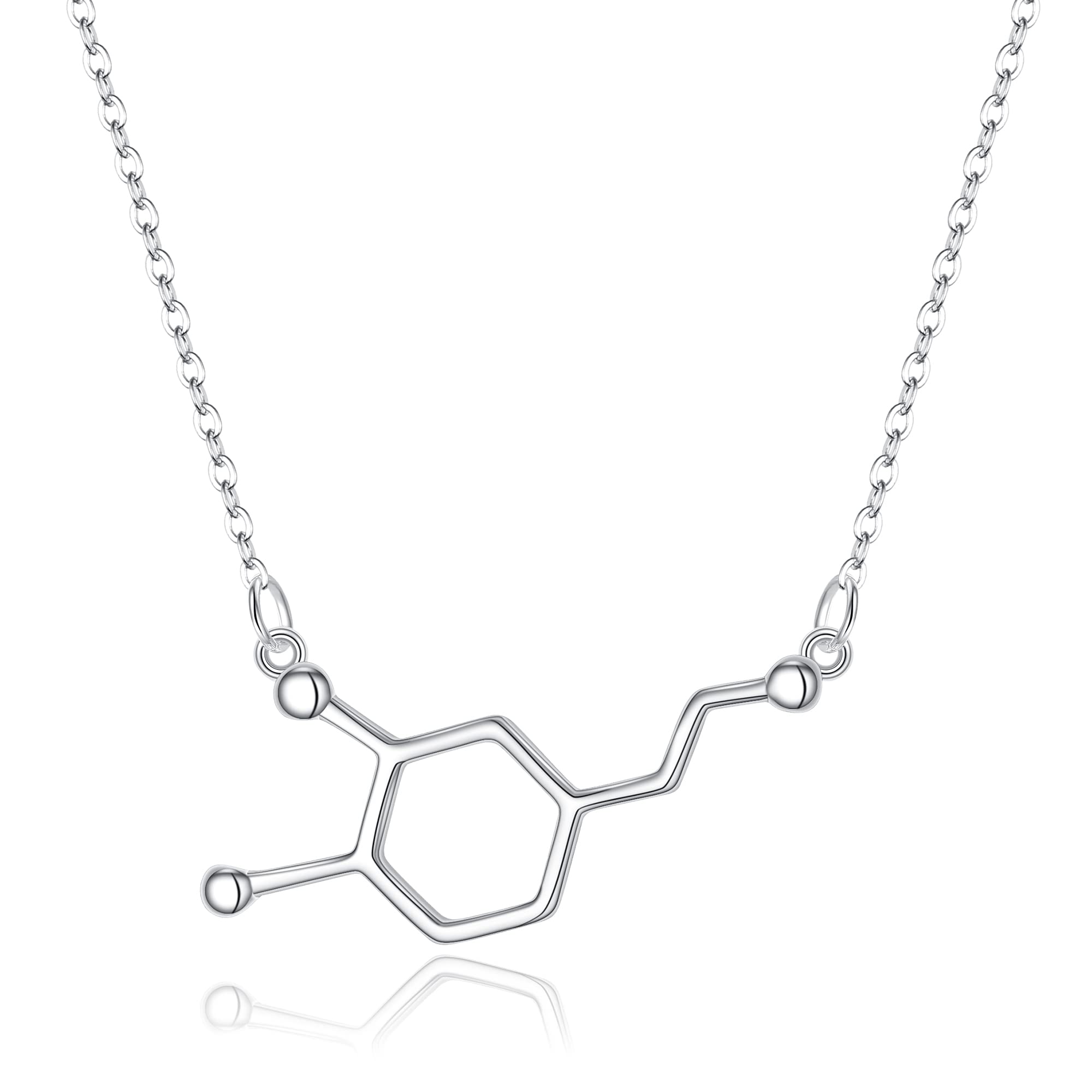 925 Sterling Silver Happiness Neurotransmitter Necklace, Serotonin Molecule Necklace Chemistry Birthday Christmas Jewellery Gifts for Science Lovers/Women/Girls