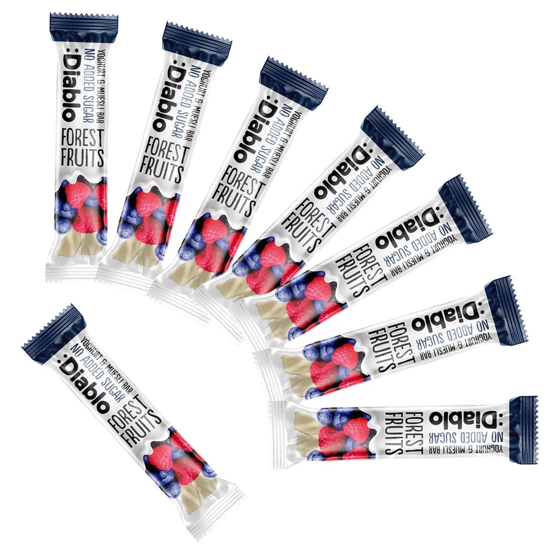 Diablo Yoghurt & Muesli Bar – No Added Sugar Healthy Snacks Breakfast Bar Sweetened with Maltitol, Low Sugar Snacks Food Great for Gifting, Work, School, Travel – Forest Fruits, 30g Each (Pack of 8)