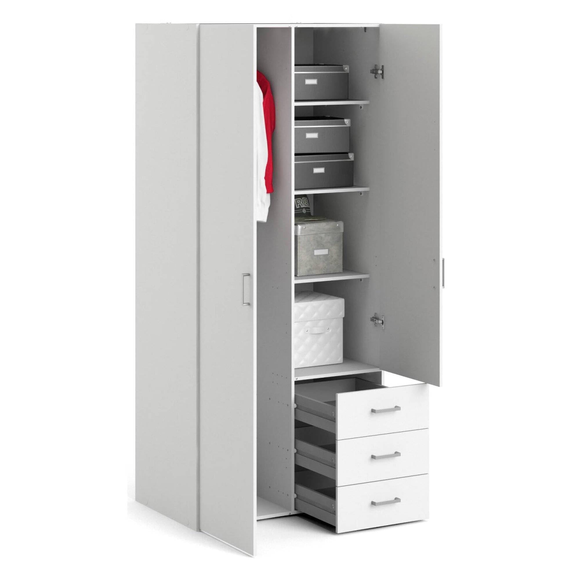 Dmora - Armoire avec deux portes battantes et trois tiroirs, couleur blanche, Dimensions 77 x 175 x 49 cm
