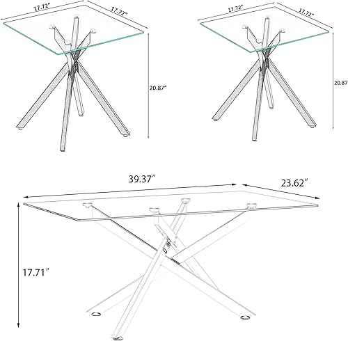 Miniatura 2 de Juego de 3 mesas de centro de cristal, juego de 3 piezas, incluye 1 mesa auxiliar y 2 mesas auxiliares, marco de metal, vidrio templado, para