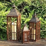 DECORKEY Large Farmhouse Wooden Metal Lantern Set of 3, 27''/22''/15'' H Rustic Decorative Indoor & Outdoor...
