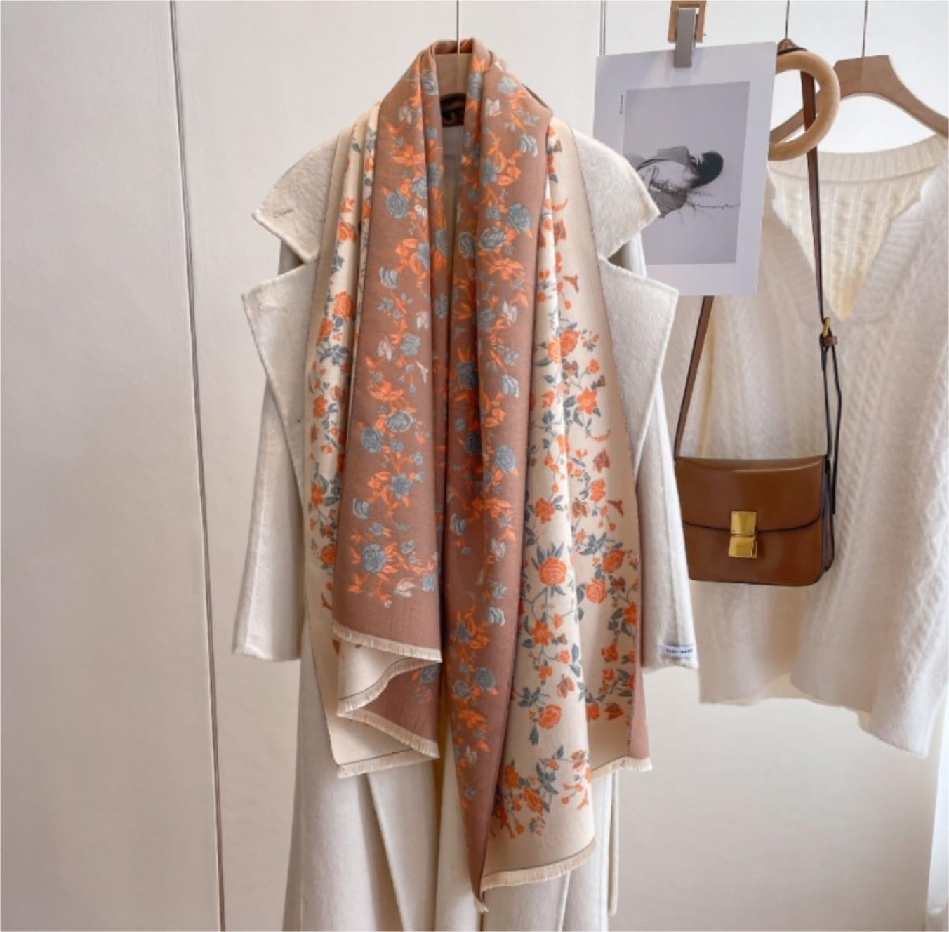 Bufanda Chal Fular Pañuelo Bufandas Mujer Imitación Cachemira Tacto Suave Bufanda Cálida Invierno Estampado Floral Mantón Manta fulares estolas