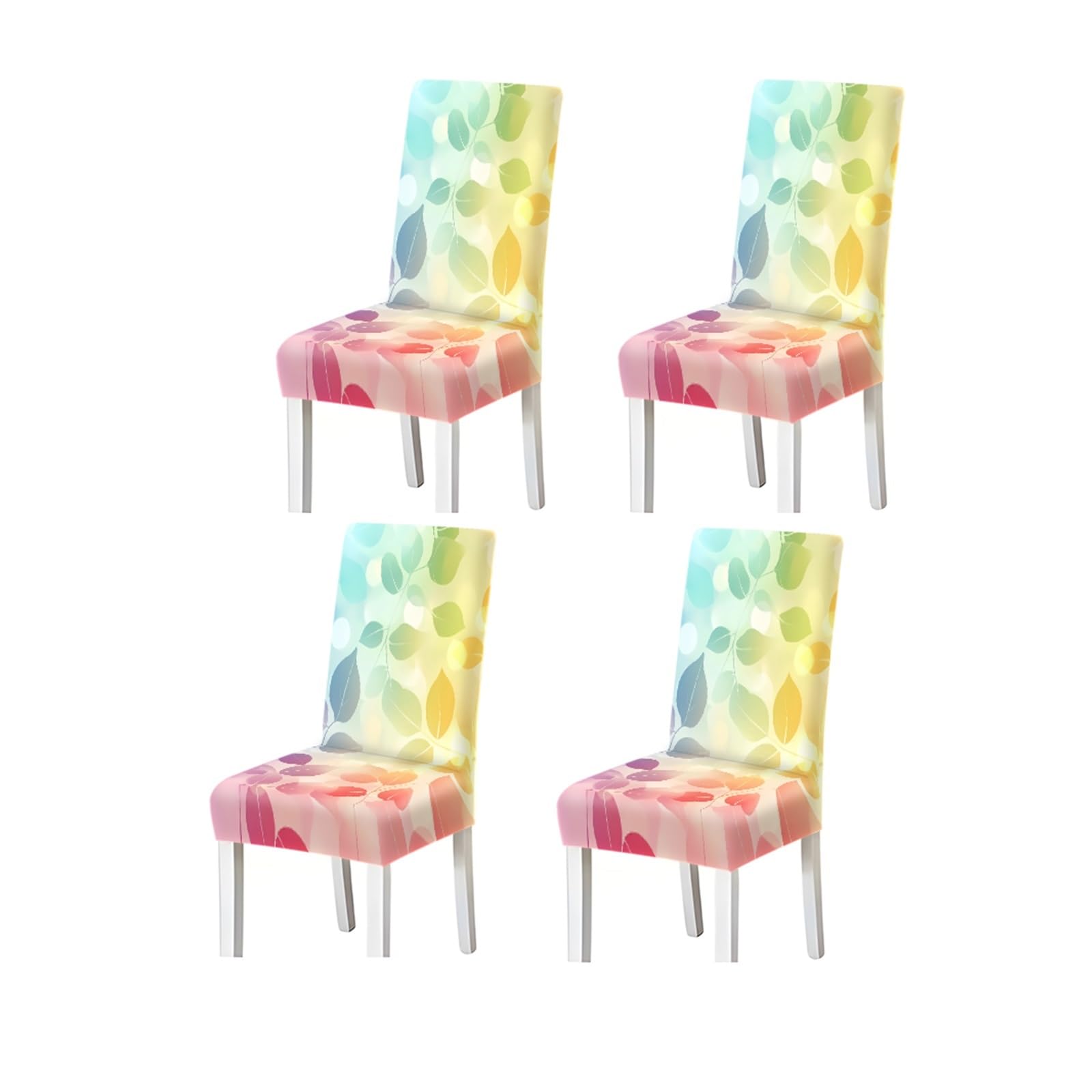 FZJKGH Pastel Leaf Dining Chair Covers Set Of 2/4/6, Stretch Washable High Back Chair Covers, Soft Gradient Botanical Print Removable Stretch Slipcovers for Dining Chairs(4PCSChair cover)
