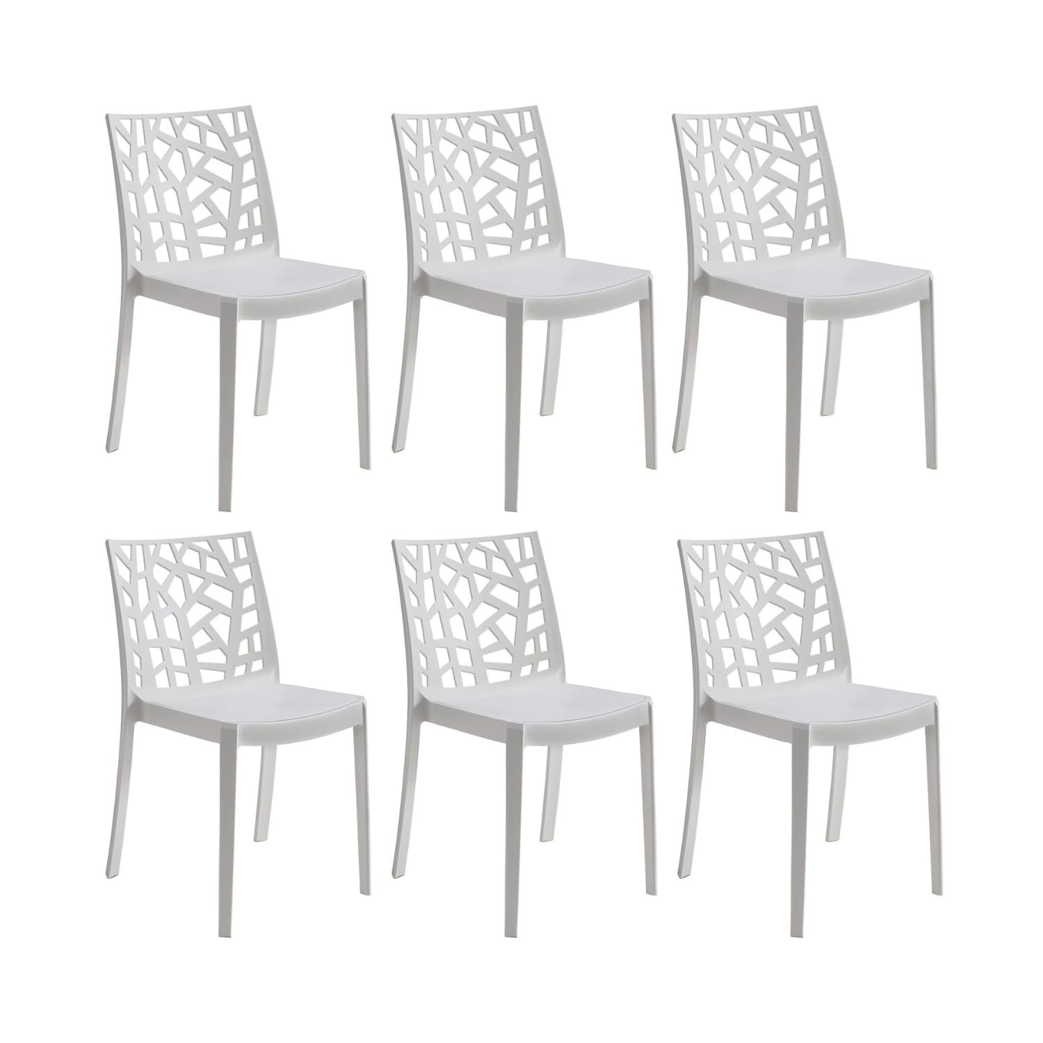 GLOUPIE Set 6 Sedie Matrix In Polipropilene Bianco, 55x47x82 Cm,Peso 4 Kg,Per Interno Ed Esterno,Made In Italy,Impilabili