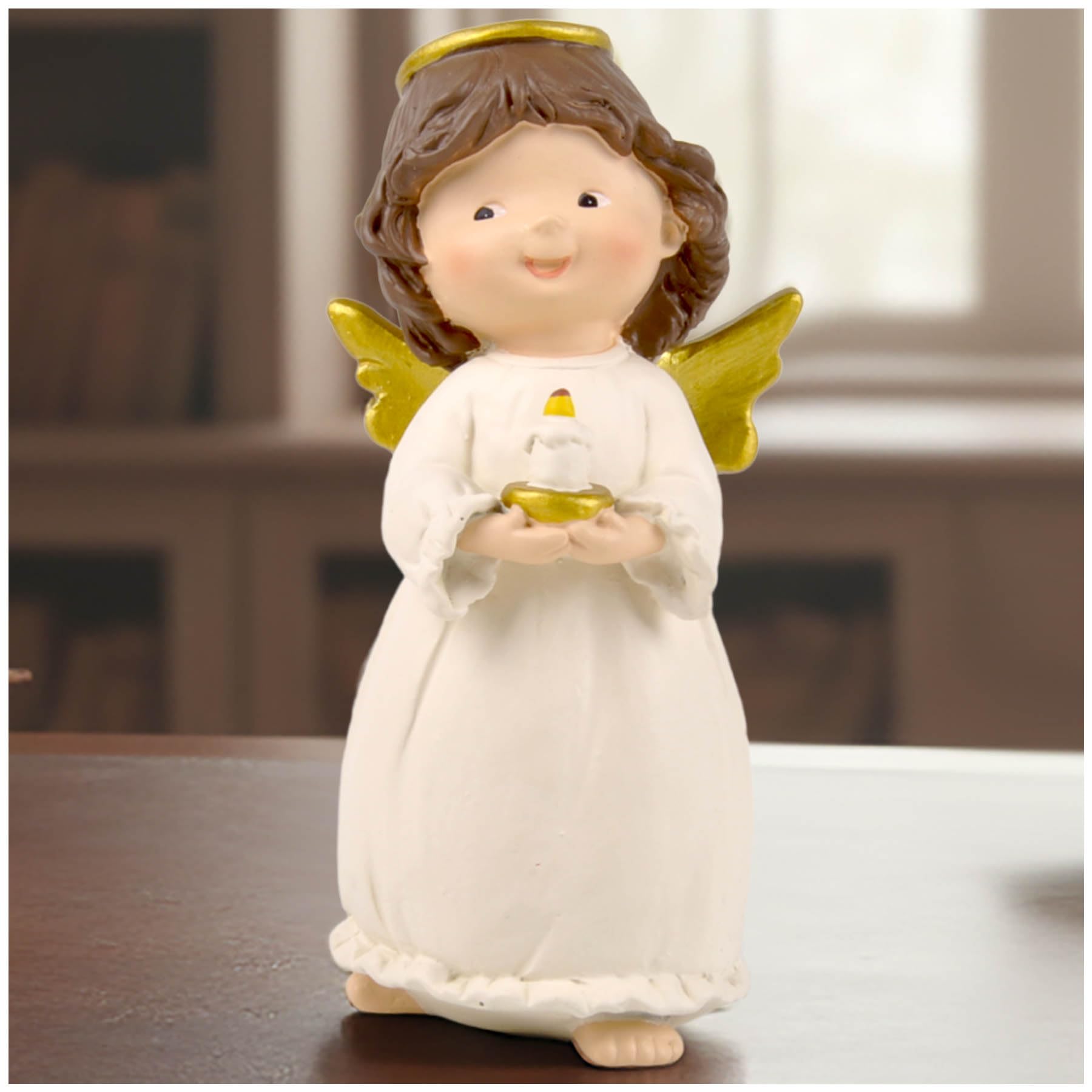 Guardian Angel Figurine – Handcrafted Resin Angel Holding Candle Statue, Angels Ornament with Golden Wings, Thoughtful Gift for Mum, Friends, Sympathy or Home Decor, 12.5cm