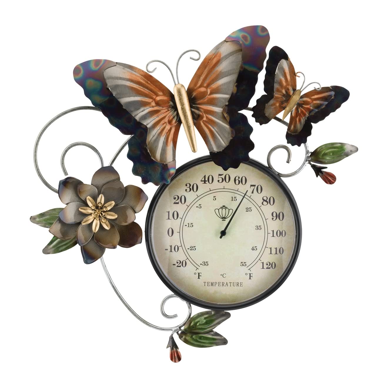 Butterfly Thermometer Metallic Wall Decoration 12.75 x 1.75 x 13 Inch
